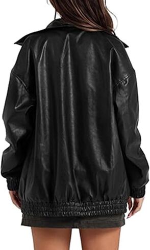 xxxiticat Women's PU Leather Jacket Long Sleeve Turn Down Collar Zipper Faux Leather Windbreaker Bomber Coat Outerwear in Saudi Arabia