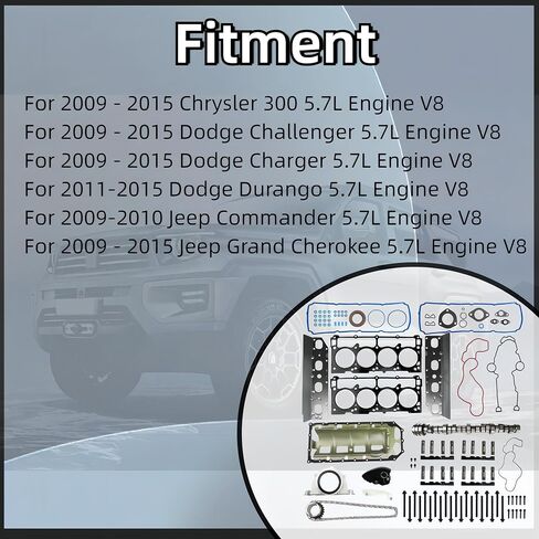 MDS LFTERS KIT و CAMSHAING KIT & TIMENG CHIN و OIL PAN PAN GASKET RELECTEL LEGENUL ATMINGE CINCENT مع JEEP GRAND Cherokee Chrysler 300 Aspen RAM 1500 Durango 2009-2015 5.7L 53022263AE HEMI in Saudi Arabia