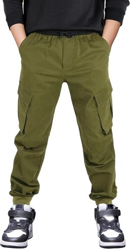 CAMLAKEE Boys Stretch Cargo Pants Kids Drawstring Elastic Waist School Youth Twill Joggers Pants in Kuwait