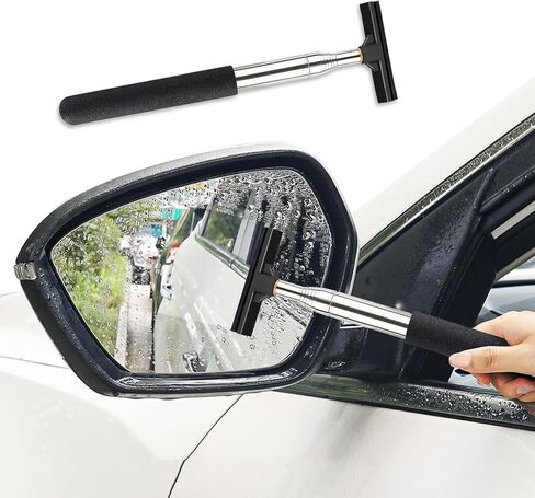 Car Side Mirror Squeegee, Retractable Telescopic Mirror Wiper, Anti-Fog & Water Cleaning Tool for Rainy & Foggy Weather, Extendable 98cm Handle, Portable Auto Mirror Cleaner in Saudi Arabia