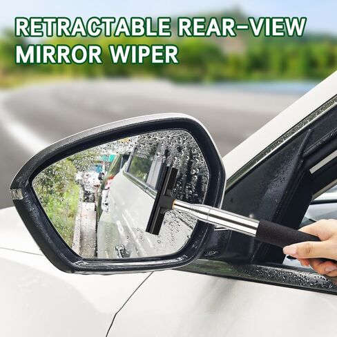 Car Side Mirror Squeegee, Retractable Telescopic Mirror Wiper, Anti-Fog & Water Cleaning Tool for Rainy & Foggy Weather, Extendable 98cm Handle, Portable Auto Mirror Cleaner in Saudi Arabia