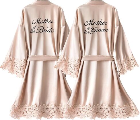 Crystal Dew 2 Pcs Mother of the Bride Groom Robe with Lace Trim Embroidery Bridal Satin Kimono Robes for Wedding Day in Saudi Arabia