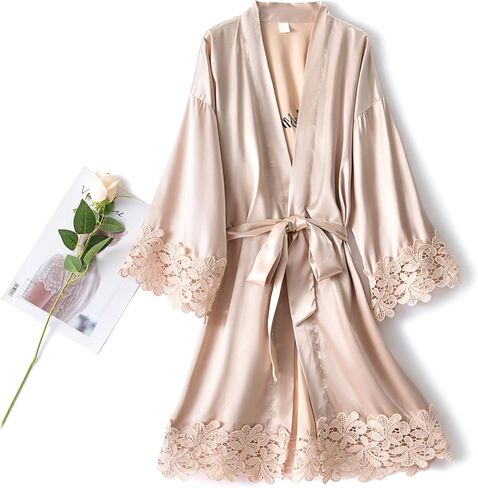Crystal Dew 2 Pcs Mother of the Bride Groom Robe with Lace Trim Embroidery Bridal Satin Kimono Robes for Wedding Day in Saudi Arabia