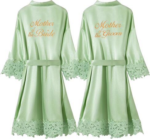 Crystal Dew 2 Pcs Mother of the Bride Groom Robe with Lace Trim Embroidery Bridal Satin Kimono Robes for Wedding Day in Saudi Arabia