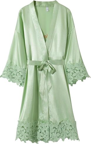 Crystal Dew 2 Pcs Mother of the Bride Groom Robe with Lace Trim Embroidery Bridal Satin Kimono Robes for Wedding Day in Saudi Arabia