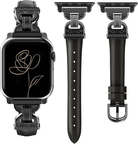 فرقة جلدية متوافقة مع نطاقات Apple Watch Women 42/44/45/46/49 مم حزام جلدي نحيف مع مصمم من سلسلة IWatch من سلسلة IWatch 10/9 in Saudi Arabia