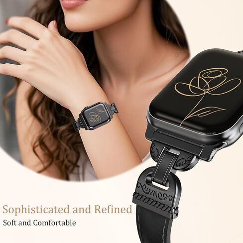 فرقة جلدية متوافقة مع نطاقات Apple Watch Women 42/44/45/46/49 مم حزام جلدي نحيف مع مصمم من سلسلة IWatch من سلسلة IWatch 10/9 in Saudi Arabia