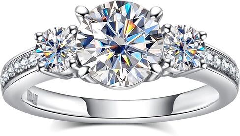 خواتم المشاركة Moissanite 1.4-2.2.2CTTW D Color VVS1 Clarity Round Brilliant Cut 925 Sterling Silver 3 Stones Anniversary Promise Rings للنساء مع شهادة in Kuwait