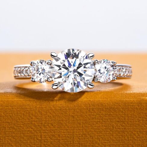 خواتم المشاركة Moissanite 1.4-2.2.2CTTW D Color VVS1 Clarity Round Brilliant Cut 925 Sterling Silver 3 Stones Anniversary Promise Rings للنساء مع شهادة in Kuwait