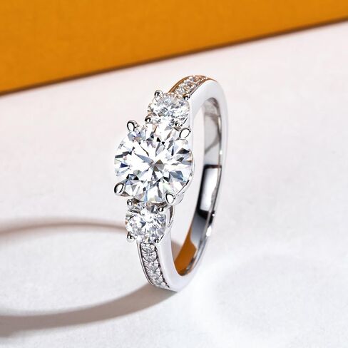خواتم المشاركة Moissanite 1.4-2.2.2CTTW D Color VVS1 Clarity Round Brilliant Cut 925 Sterling Silver 3 Stones Anniversary Promise Rings للنساء مع شهادة in Kuwait