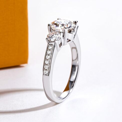 خواتم المشاركة Moissanite 1.4-2.2.2CTTW D Color VVS1 Clarity Round Brilliant Cut 925 Sterling Silver 3 Stones Anniversary Promise Rings للنساء مع شهادة in Kuwait