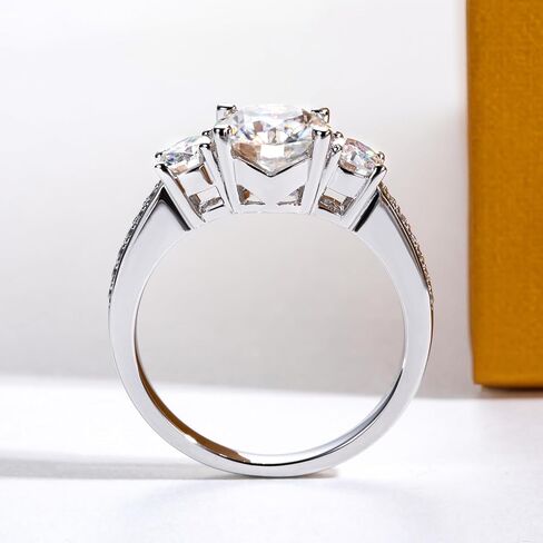 خواتم المشاركة Moissanite 1.4-2.2.2CTTW D Color VVS1 Clarity Round Brilliant Cut 925 Sterling Silver 3 Stones Anniversary Promise Rings للنساء مع شهادة in Kuwait