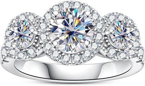خواتم المشاركة Moissanite 1.4-2.2.2CTTW D Color VVS1 Clarity Round Brilliant Cut 925 Sterling Silver 3 Stones Anniversary Promise Rings للنساء مع شهادة in Kuwait
