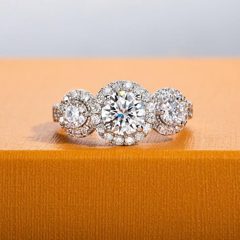 خواتم المشاركة Moissanite 1.4-2.2.2CTTW D Color VVS1 Clarity Round Brilliant Cut 925 Sterling Silver 3 Stones Anniversary Promise Rings للنساء مع شهادة in Kuwait