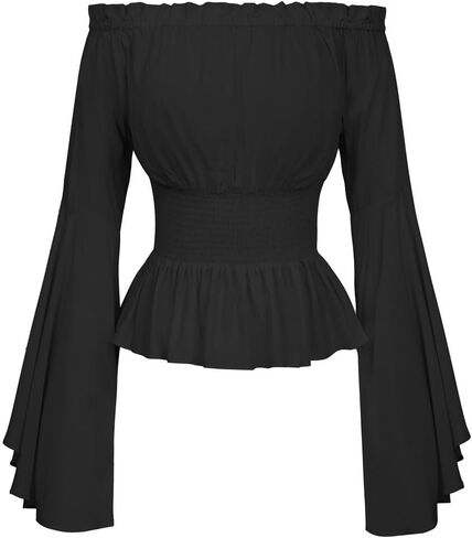 Womens Renaissance Long Sleeve Blouse Victorian Pirate Shirt Boho Tops Ruffle Smocked Waist Cosplay Costumes in Kuwait