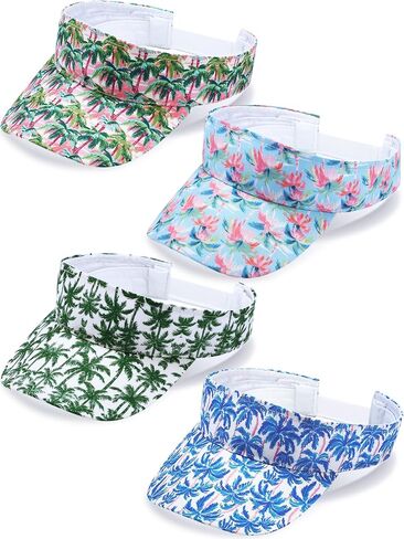 4 Pcs Hawaiian Visor Hat for Women Men Tropical Beach Adjustable Empty Top Sport Visor Cap for Summer Outdoor Pool in Saudi Arabia