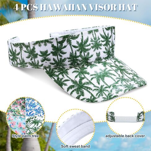 4 Pcs Hawaiian Visor Hat for Women Men Tropical Beach Adjustable Empty Top Sport Visor Cap for Summer Outdoor Pool in Saudi Arabia