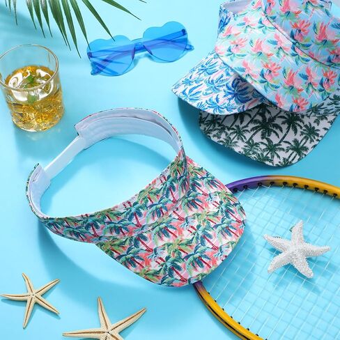 4 Pcs Hawaiian Visor Hat for Women Men Tropical Beach Adjustable Empty Top Sport Visor Cap for Summer Outdoor Pool in Saudi Arabia