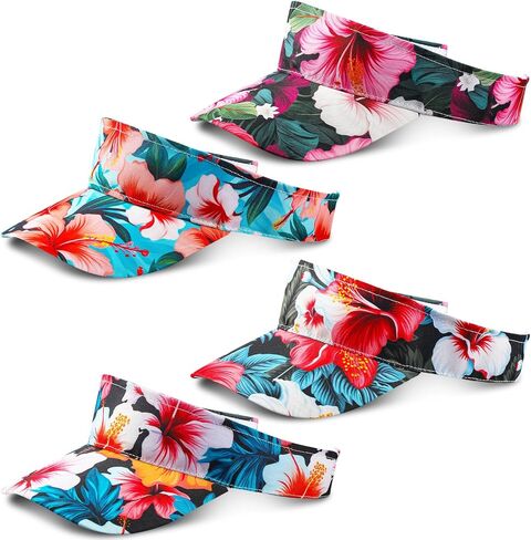 4 Pcs Hawaiian Visor Hat for Women Men Tropical Beach Adjustable Empty Top Sport Visor Cap for Summer Outdoor Pool in Saudi Arabia