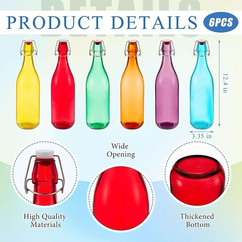 6 Pcs Assorted Color Glass Bottles 500 ml/ 16.9 oz Decorative Wine Bottles Flip Top Glass Water Bottle with Airtight Lid for Home Decor Garden Tree Yard Outdoor Decorations in Saudi Arabia
