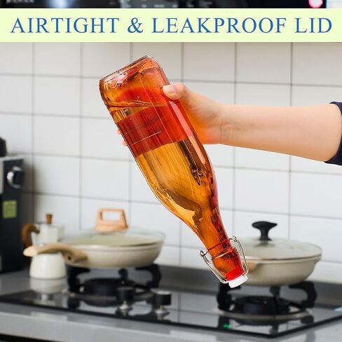 6 أجزاء زجاجات زجاجية ملونة 1 لتر/ 33.75 أوقية زجاجة نبيذ زخرفية زجاجة ماء زجاجي أعلى مع غطاء محكمة in Kuwait