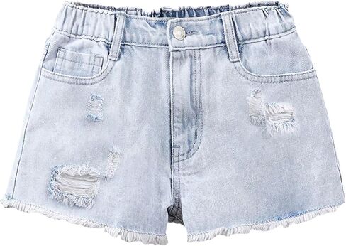 Floerns Girl's Elastic Waist Destroy Raw Hem Denim Shorts Straight Leg Jean Shorts in Saudi Arabia
