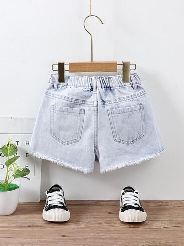 Floerns Girl's Elastic Waist Destroy Raw Hem Denim Shorts Straight Leg Jean Shorts in Saudi Arabia