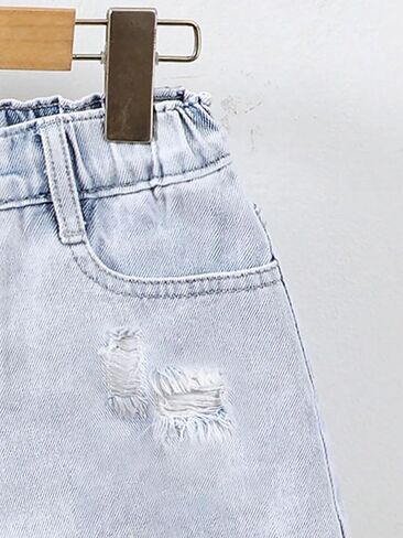 Floerns Girl's Elastic Waist Destroy Raw Hem Denim Shorts Straight Leg Jean Shorts in Saudi Arabia