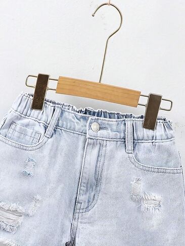Floerns Girl's Elastic Waist Destroy Raw Hem Denim Shorts Straight Leg Jean Shorts in Saudi Arabia
