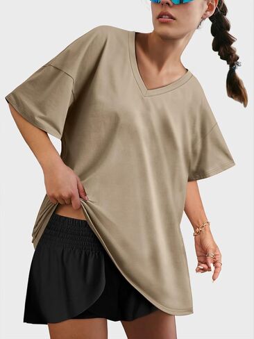 Womens Overisized Tshirts V Neck Workout Gym Shirts Tops Casual Summer Clothes in Saudi Arabia