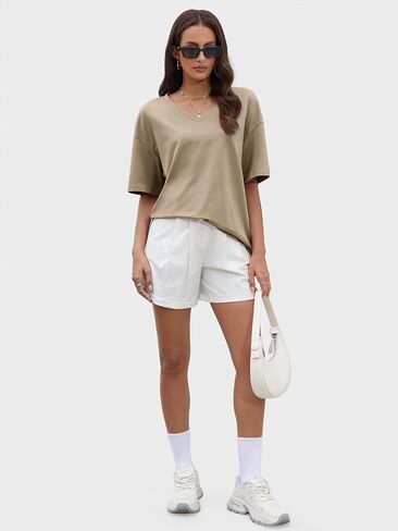 Womens Overisized Tshirts V Neck Workout Gym Shirts Tops Casual Summer Clothes in Saudi Arabia