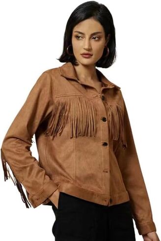 ADOR Faux Suede Jacket Women Fringe Casual Button Down Long Sleeve Cowgirl Style Coat for Fall Outfits in Saudi Arabia