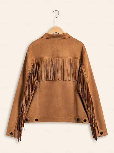 ADOR Faux Suede Jacket Women Fringe Casual Button Down Long Sleeve Cowgirl Style Coat for Fall Outfits in Saudi Arabia