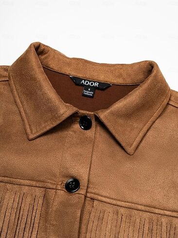 ADOR Faux Suede Jacket Women Fringe Casual Button Down Long Sleeve Cowgirl Style Coat for Fall Outfits in Saudi Arabia