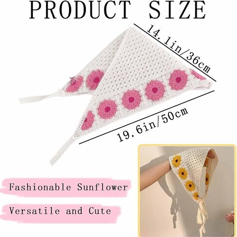 4 PCS Crochet Bandanas Headbands Cute Flowers Hairbands Pink Knitted Headscarf Green Daisy Head Scarf Foral Headwrap for Thin Thick Hair Curly Bcak Head Kerchief for Women Girls Hair Accessories in Saudi Arabia