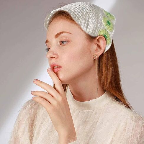 4 PCS Crochet Bandanas Headbands Cute Flowers Hairbands Pink Knitted Headscarf Green Daisy Head Scarf Foral Headwrap for Thin Thick Hair Curly Bcak Head Kerchief for Women Girls Hair Accessories in Saudi Arabia