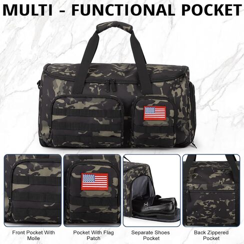 3-in-1 Tactical Garment Bag For Men 55L Large Capacity Convertible Duffle Bag Travel Hanging Suit Bags With Shoes Compartment Multi-Functional Weekend Bags For Daily Traveling Workout Business Trip in Kuwait