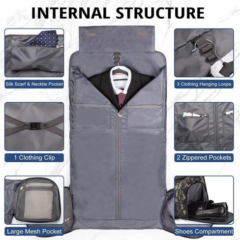 3-in-1 Tactical Garment Bag For Men 55L Large Capacity Convertible Duffle Bag Travel Hanging Suit Bags With Shoes Compartment Multi-Functional Weekend Bags For Daily Traveling Workout Business Trip in Kuwait