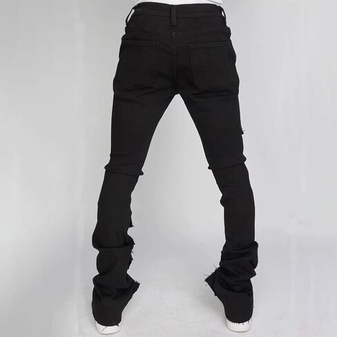 Men's Stacked Jeans Mid Rise Slim Fit Stretch Ripped Cargo Jeans Teen Boys Hip Hop Straight Leg Denim Pants Streetwear in Saudi Arabia