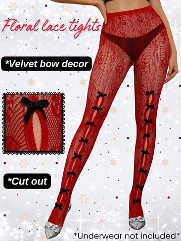 Bow Tights For Women,Sheer Floral Lace Sexy Stockings,Cute Bows Stocking Valentines Date Night Christmas in Saudi Arabia