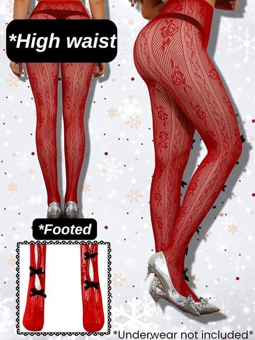 Bow Tights For Women,Sheer Floral Lace Sexy Stockings,Cute Bows Stocking Valentines Date Night Christmas in Saudi Arabia