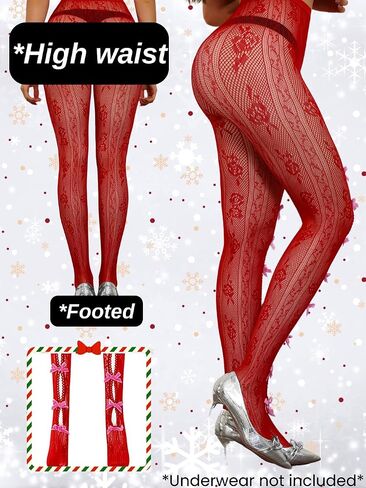 Bow Tights For Women,Sheer Floral Lace Sexy Stockings,Cute Bows Stocking Valentines Date Night Christmas in Saudi Arabia
