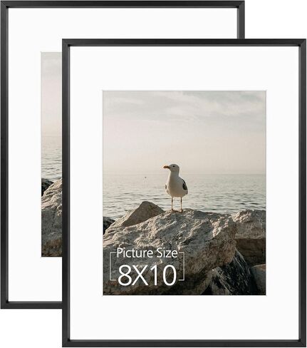 Mat Board Center, 8x10 Aluminum Picture Frame - Display 5x7 with Mat and 8x10 Without Mat - Horizontal and Vertical for Tabletop Wall Mounting Metal Photo Frame (Black, 1-Pack) in Saudi Arabia