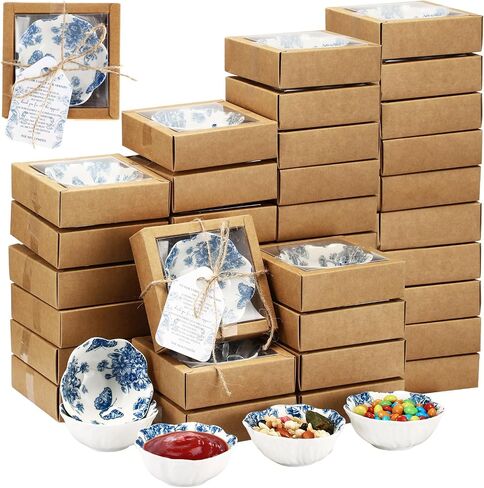 30 Pack Wedding Favors for Guests Small Ceramic Bowls Bulk Gifts Set 3.3 Inch Blue Floral Design Mini Dipping Bowl Sauce Dish with Cards Box for Party Shower Favor Souvenir in Saudi Arabia
