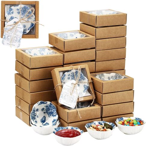 30 Pack Wedding Favors for Guests Small Ceramic Bowls Bulk Gifts Set 3.3 Inch Blue Floral Design Mini Dipping Bowl Sauce Dish with Cards Box for Party Shower Favor Souvenir in Saudi Arabia