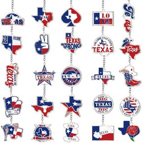 Sureio 25 Pcs Texas Metal Keychain Texas Souvenirs Gifts American Patriotic USA Keychains Star State Map Shaped Decor for Souvenirs Party Supplies