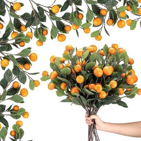 10 PCS فروع اليوسفي الاصطناعية 25 بوصة Faux Faux Fruckes Fruit مع أوراق خضراء محاكاة فرع البرتقالي الفرع Kumquat Tangerine فرع لزهرية منزل الحفل