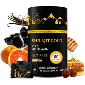 Shilajit Gummies | Pure Himalayan Shilajit Gummies Gold | Ashwagandha, Gokshura | Fulvic Acid & 85+ Trace Minerals for Men, Women | Non-GMO | Lab Tested | No Added Sugar I 60 Gummy