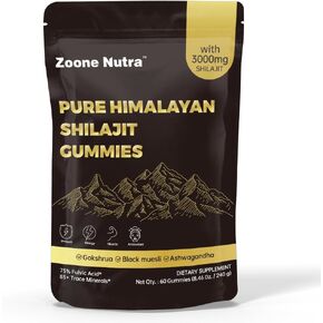 Zoone Nutra Pure Himalayan Shilajit Gummies with Ashwagandha & Gokshura | 85+ Trace Minerals, Fulvic Acid | Lab Tested, 100% Natural & Organic | Non-GMO Supplement for Men & Women