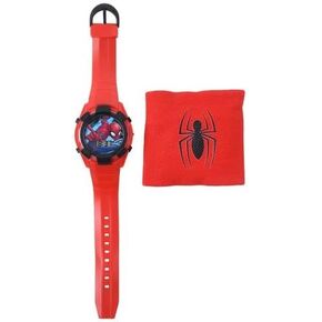 Accutime Marvel Spiderman Kids Digital Watch Set - LED Flashing Lights, LCD Watch Display, Red Sweat Band, Plastic Strap, Kids, Girls Or Boys Watch in Red (Model: SPD40113AZ)